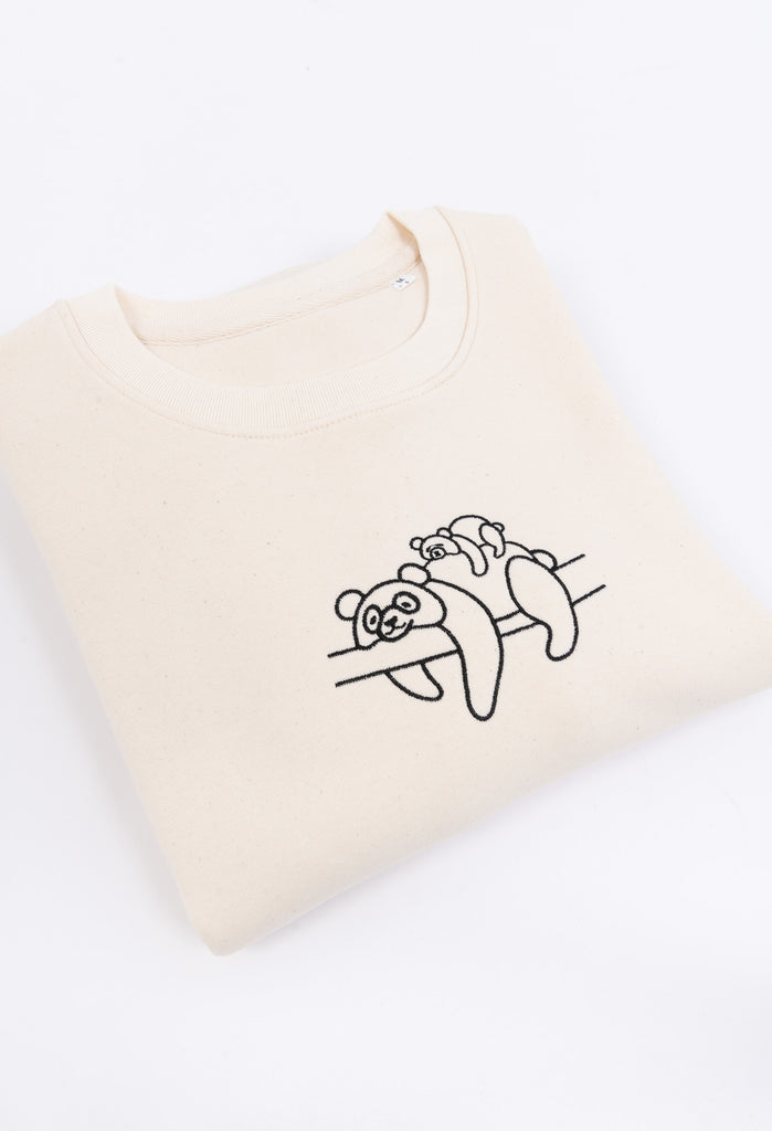 Family of Giant Pandas Embroidered Organic Sustainable Sweatshirt Jumper Big Wild Thought