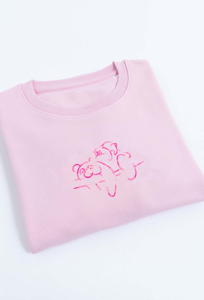 Family of Giant Pandas Embroidered Organic Sustainable Sweatshirt Jumper Big Wild Thought