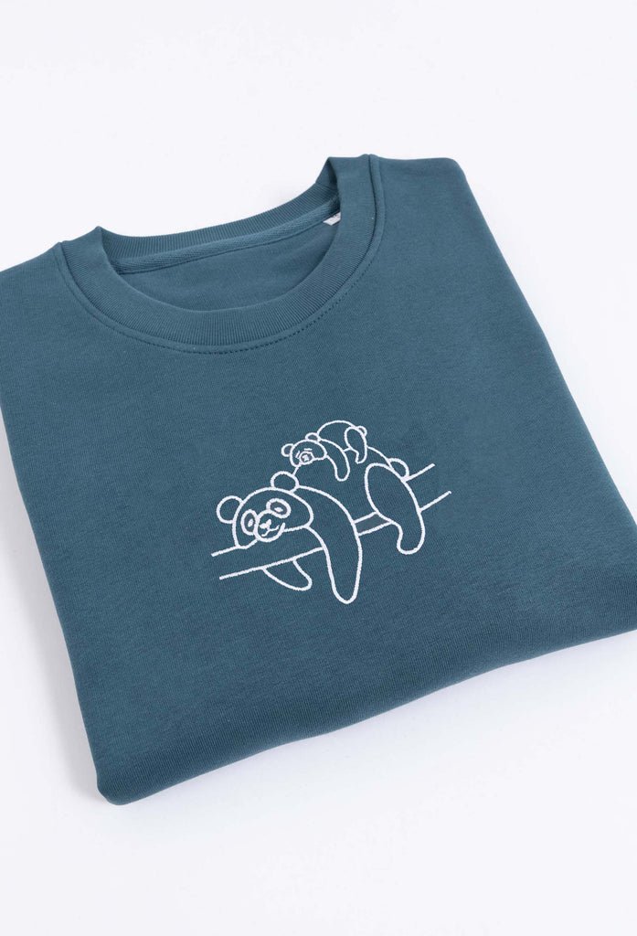 Family of Giant Pandas Embroidered Organic Sustainable Sweatshirt Jumper Big Wild Thought