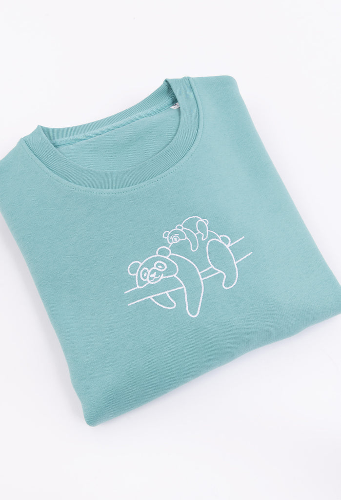 Family of Giant Pandas Embroidered Organic Sustainable Sweatshirt Jumper Big Wild Thought