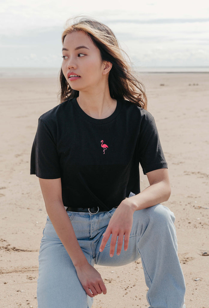 flamingo womens cropped t-shirt Big Wild Thought
