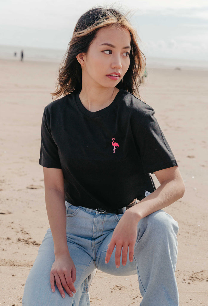 flamingo womens cropped t-shirt Big Wild Thought