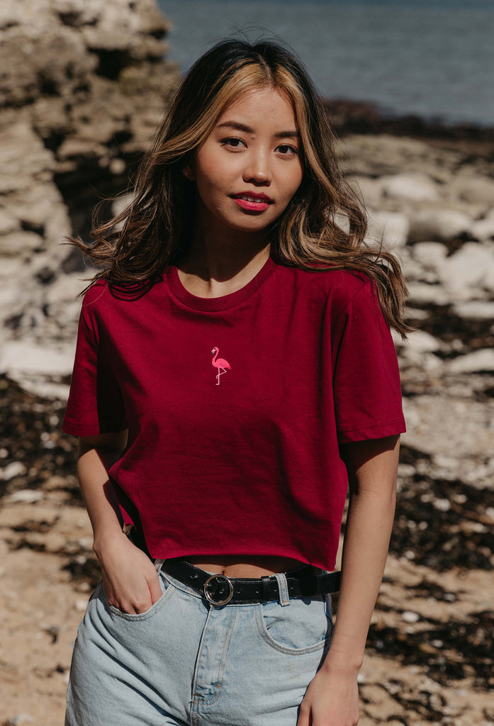 flamingo womens cropped t-shirt Big Wild Thought