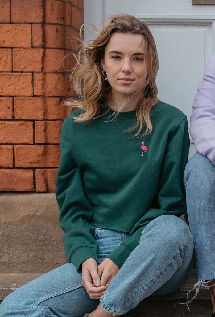 flamingo womens cropped sweatshirt Big Wild Thought