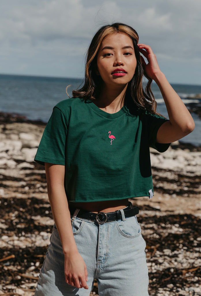 flamingo womens cropped t-shirt Big Wild Thought