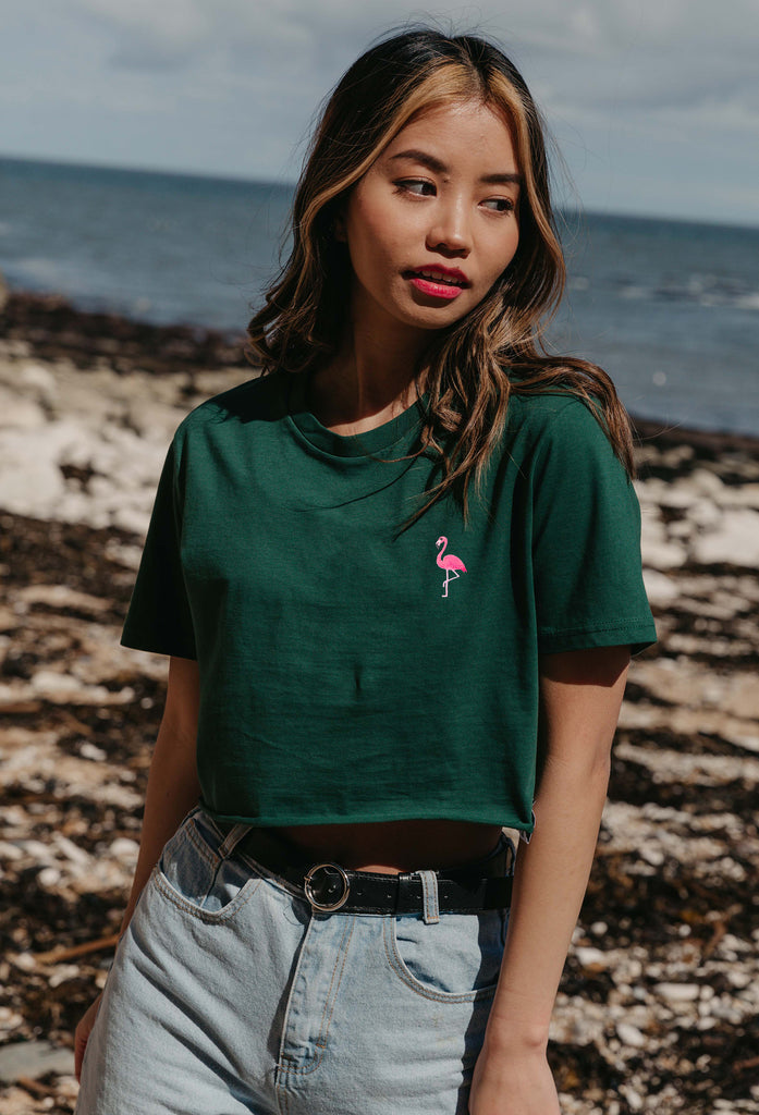 flamingo womens cropped t-shirt Big Wild Thought
