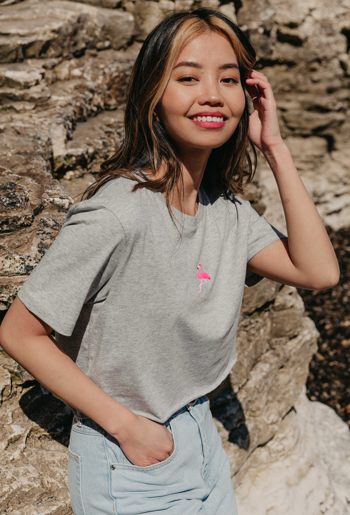 flamingo womens cropped t-shirt Big Wild Thought