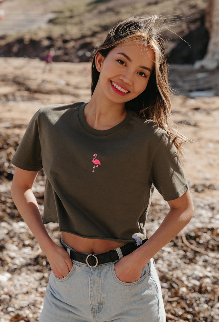 flamingo womens cropped t-shirt Big Wild Thought