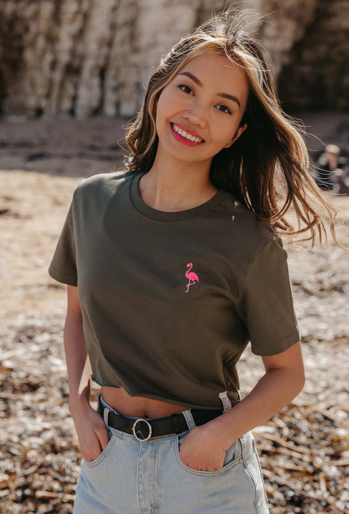 flamingo womens cropped t-shirt Big Wild Thought