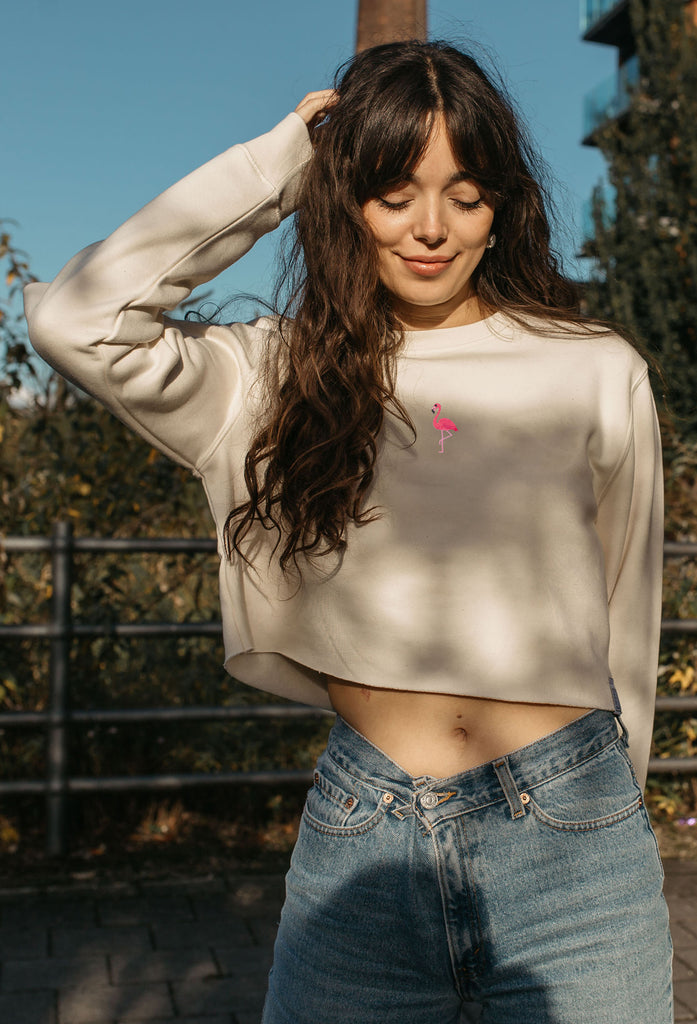 flamingo womens cropped sweatshirt Big Wild Thought