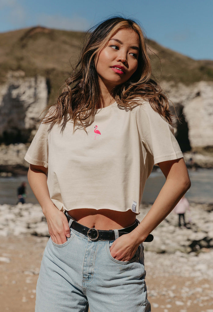 flamingo womens cropped t-shirt Big Wild Thought