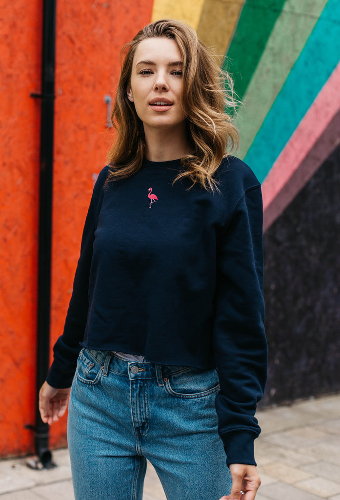 flamingo womens cropped sweatshirt Big Wild Thought