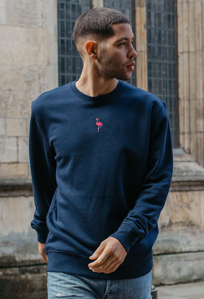 Flamingo Unisex Embroidered Organic Sustainable Sweatshirt Jumper Big Wild Thought