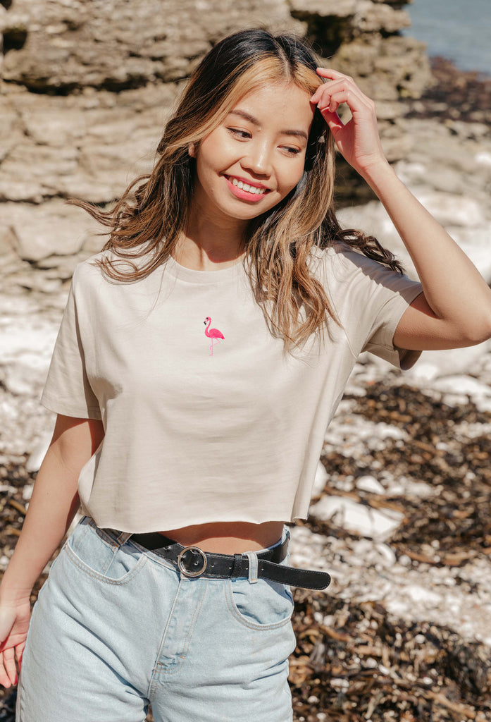 flamingo womens cropped t-shirt Big Wild Thought