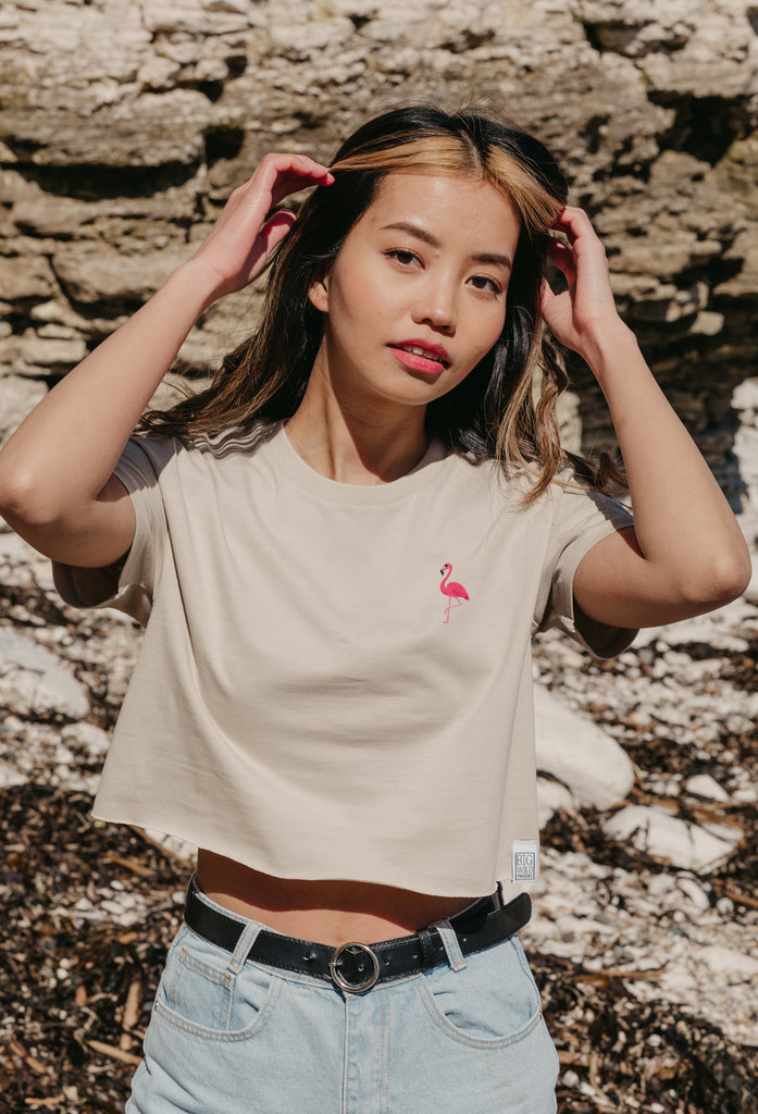 flamingo womens cropped t-shirt Big Wild Thought
