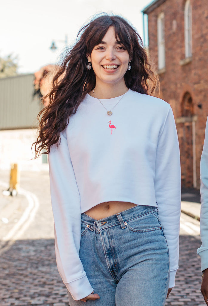 flamingo womens cropped sweatshirt Big Wild Thought