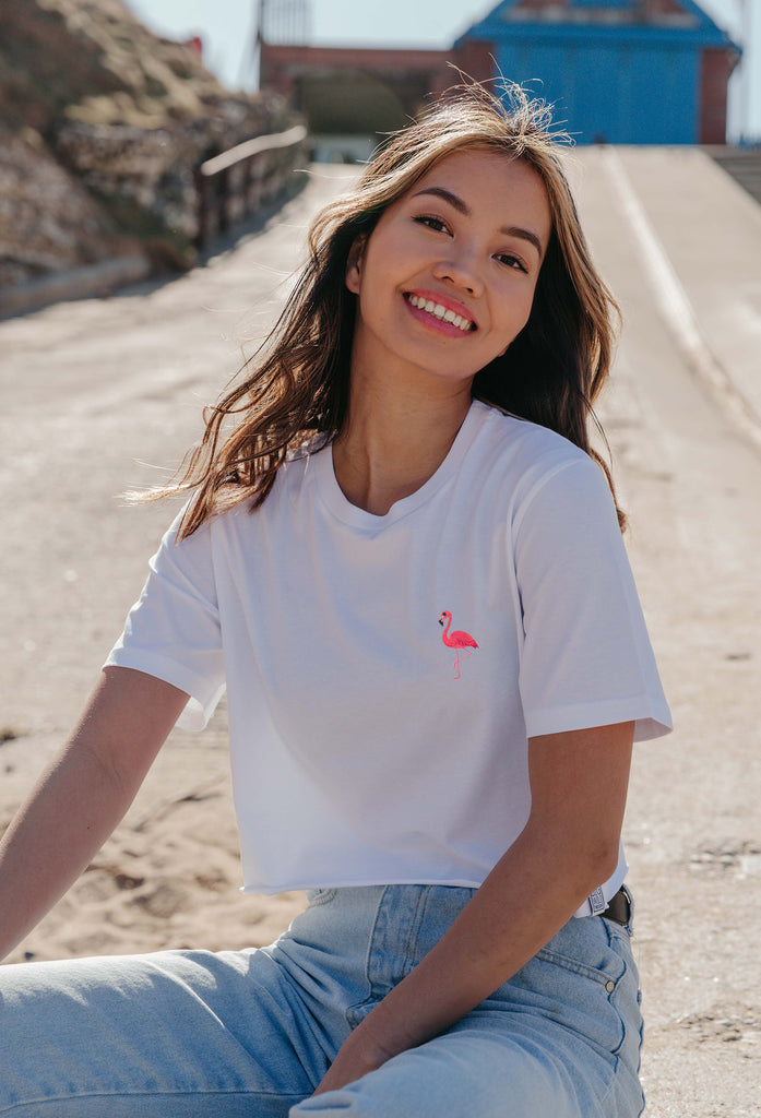 flamingo womens cropped t-shirt Big Wild Thought