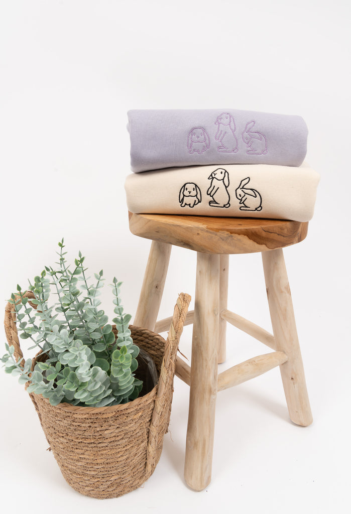 Family of Bunnies Rabbits Embroidered Organic Sustainable Sweatshirt Jumper Big Wild Thought