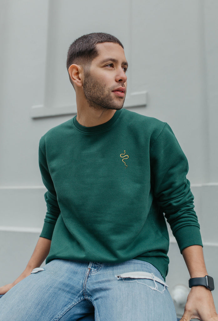 Grass Snake Unisex Embroidered Organic Sustainable Sweatshirt Jumper Big Wild Thought