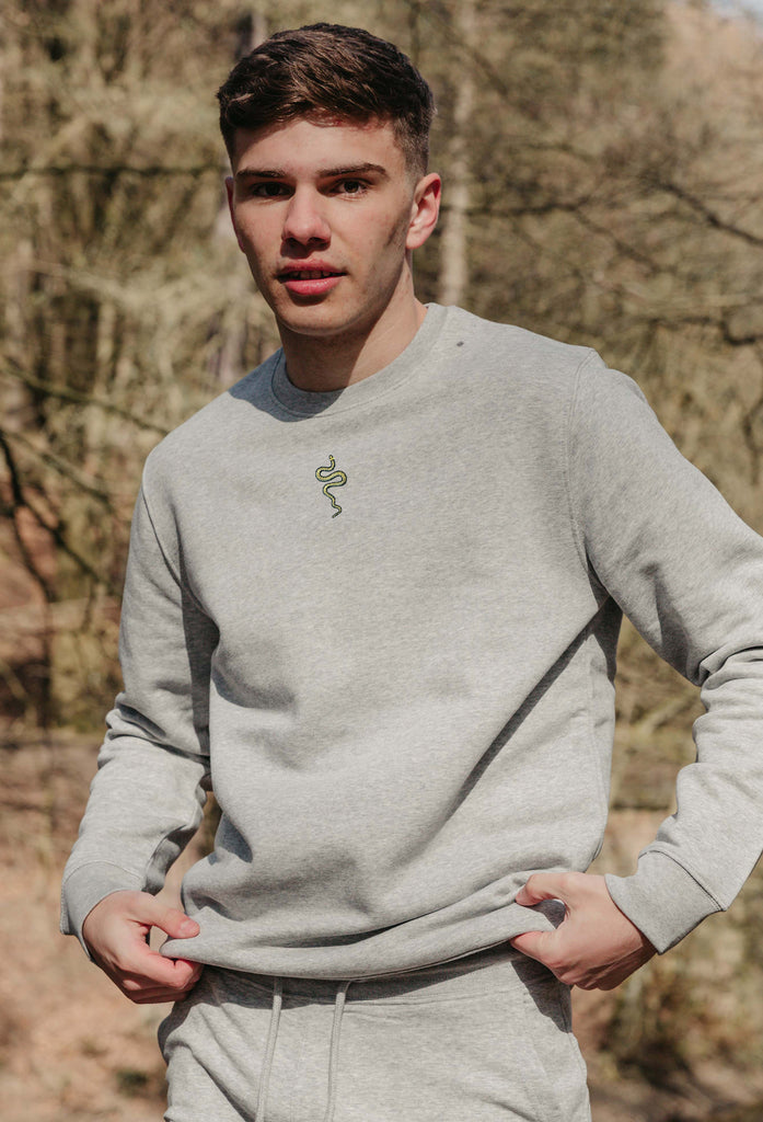 Grass Snake Unisex Embroidered Organic Sustainable Sweatshirt Jumper Big Wild Thought