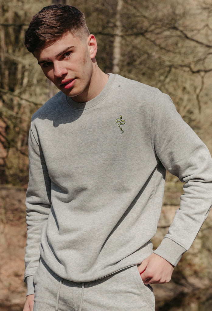 Grass Snake Unisex Embroidered Organic Sustainable Sweatshirt Jumper Big Wild Thought