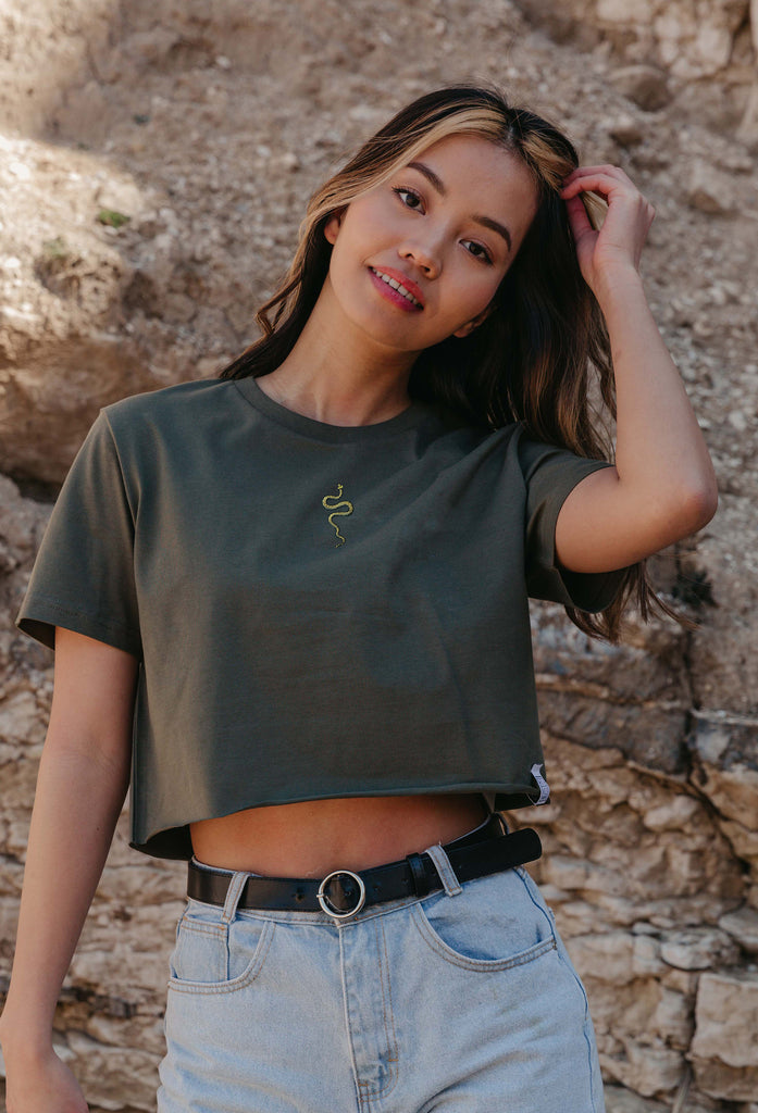 grass snake womens cropped t-shirt Big Wild Thought