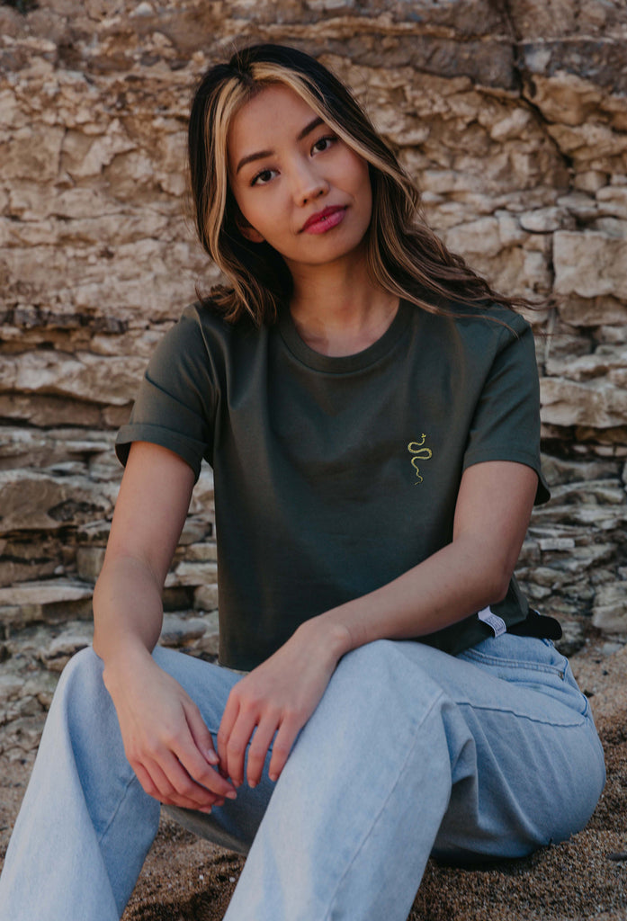 grass snake womens cropped t-shirt Big Wild Thought