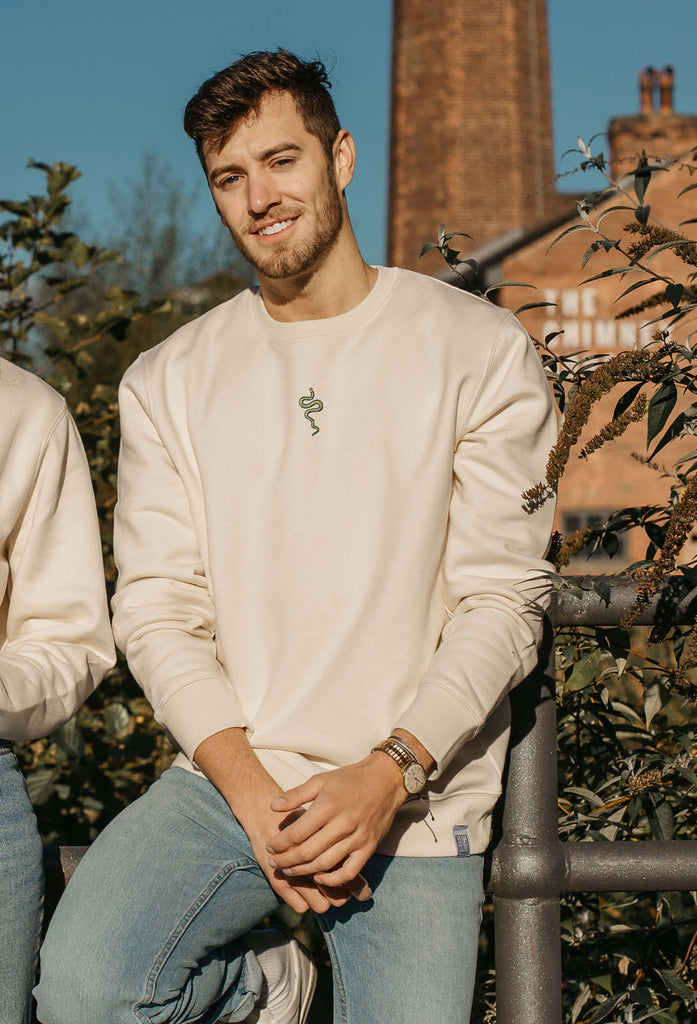 Grass Snake Unisex Embroidered Organic Sustainable Sweatshirt Jumper Big Wild Thought
