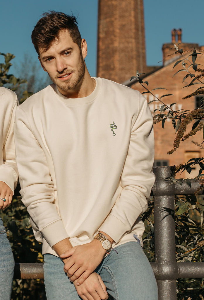 Grass Snake Unisex Embroidered Organic Sustainable Sweatshirt Jumper Big Wild Thought