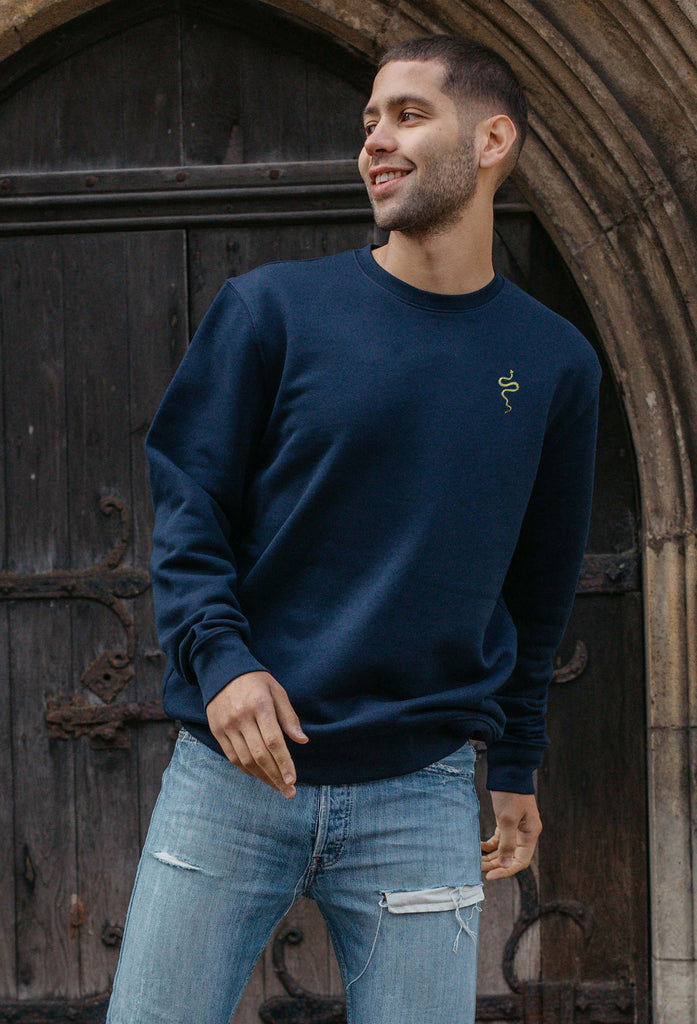 Grass Snake Unisex Embroidered Organic Sustainable Sweatshirt Jumper Big Wild Thought