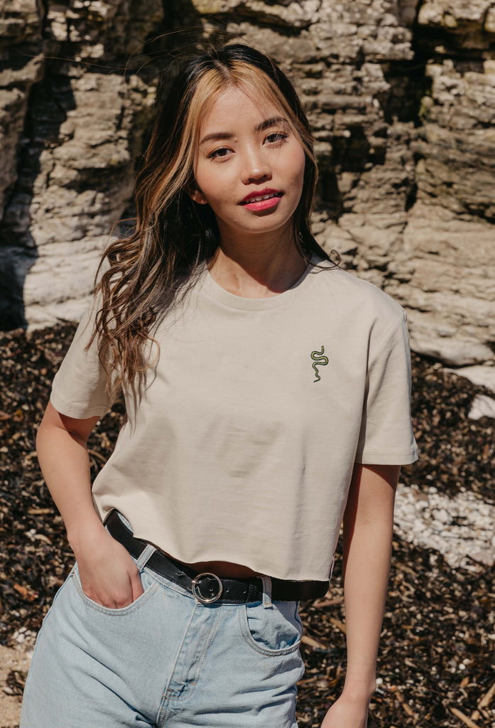 grass snake womens cropped t-shirt Big Wild Thought