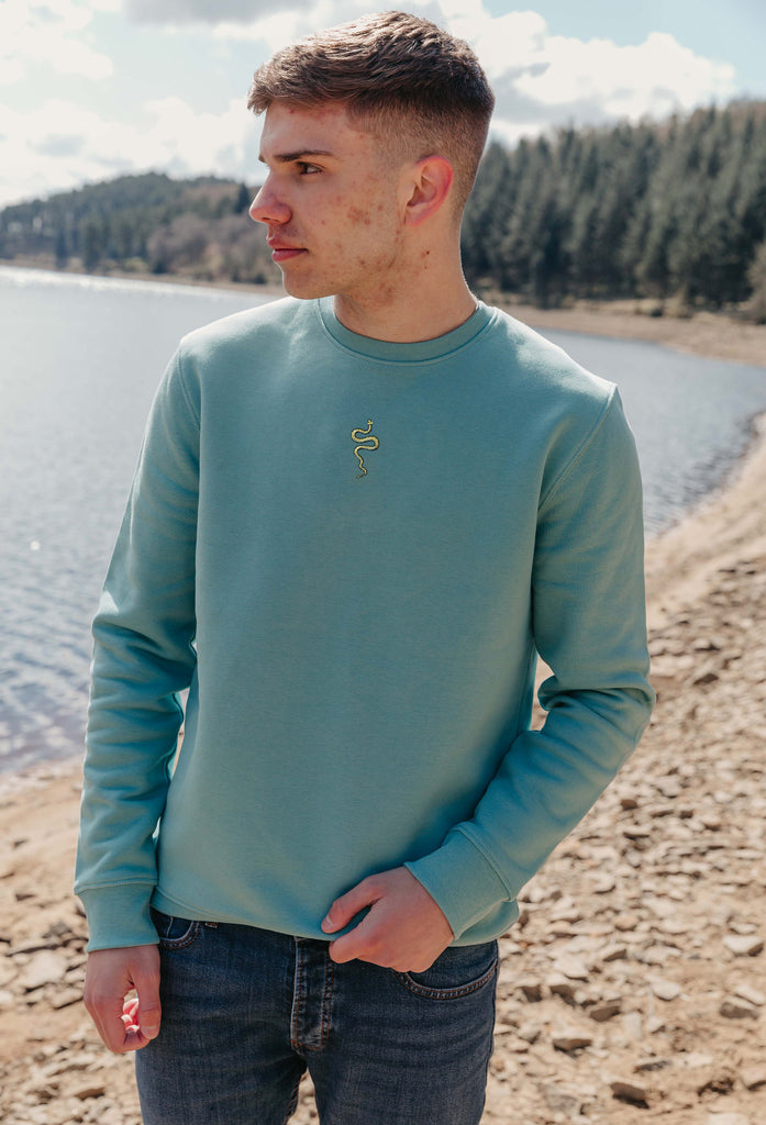 Grass Snake Unisex Embroidered Organic Sustainable Sweatshirt Jumper Big Wild Thought