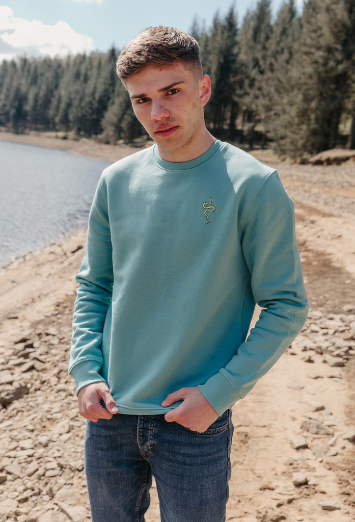 Grass Snake Unisex Embroidered Organic Sustainable Sweatshirt Jumper Big Wild Thought