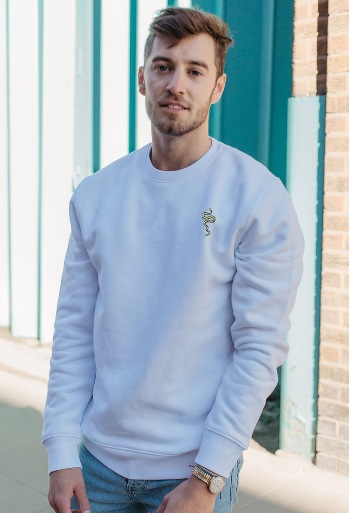 Grass Snake Unisex Embroidered Organic Sustainable Sweatshirt Jumper Big Wild Thought