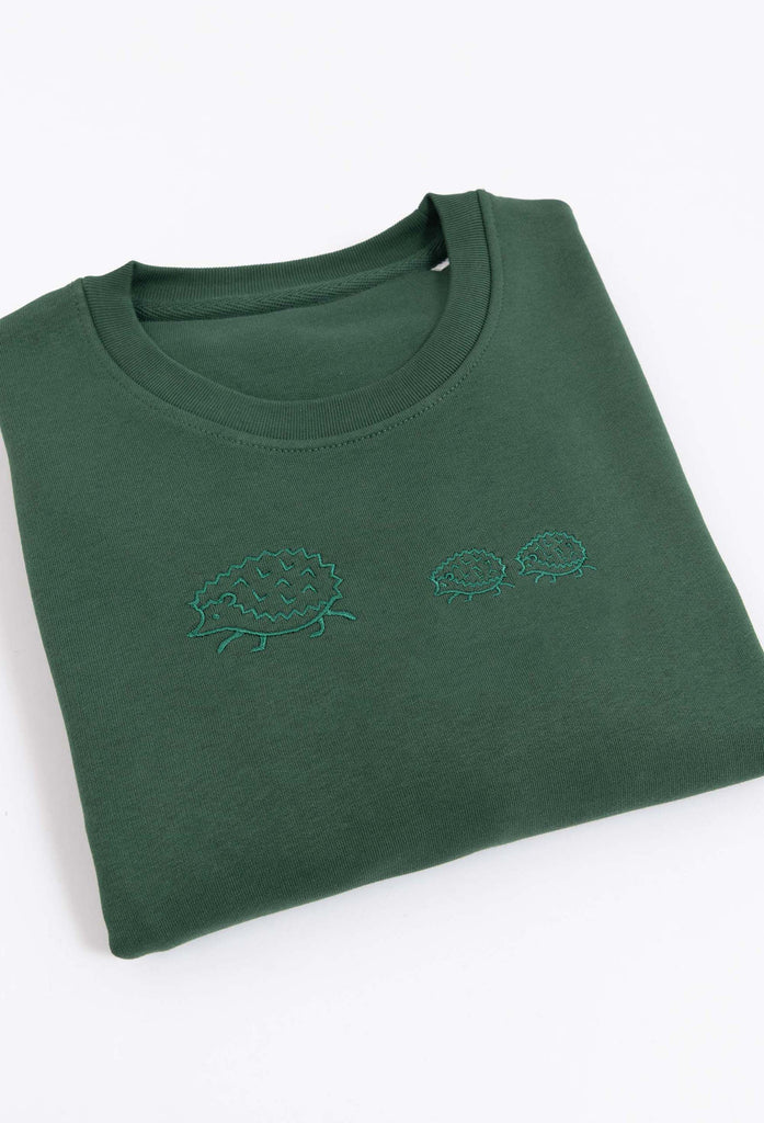 Family of Hedgehogs Embroidered Organic Sustainable Sweatshirt Jumper Big Wild Thought