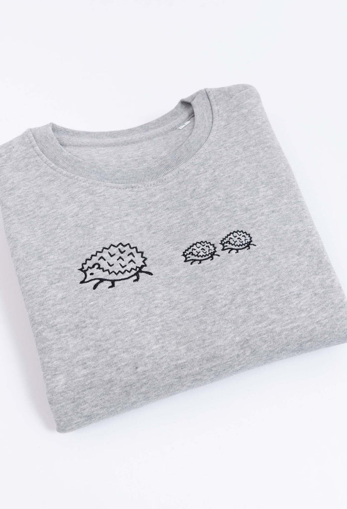 Family of Hedgehogs Embroidered Organic Sustainable Sweatshirt Jumper Big Wild Thought