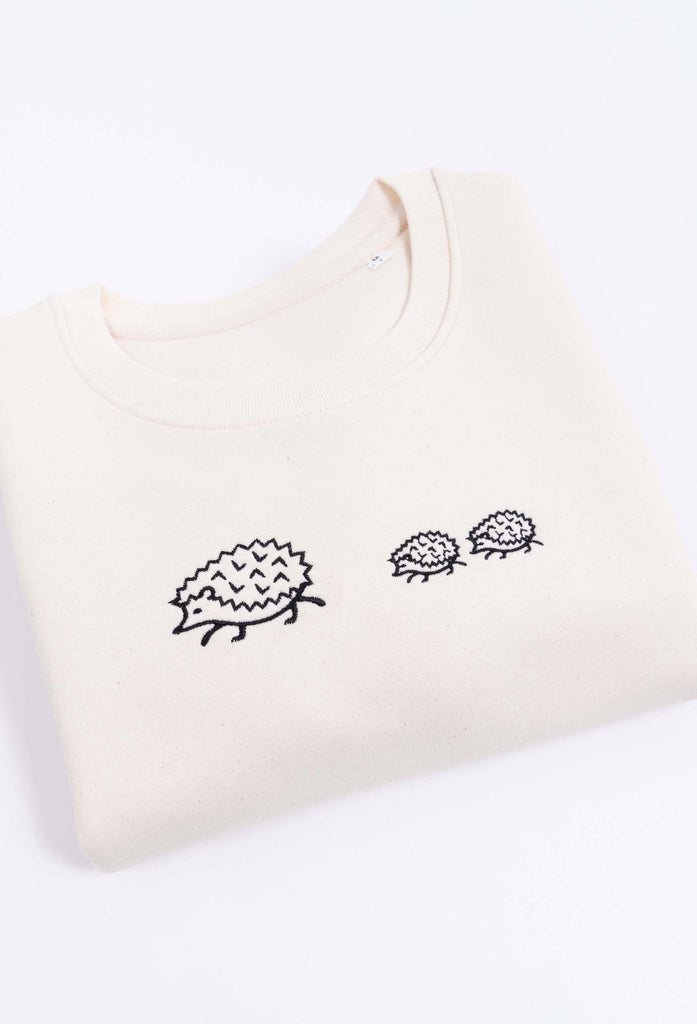 Family of Hedgehogs Embroidered Organic Sustainable Sweatshirt Jumper Big Wild Thought