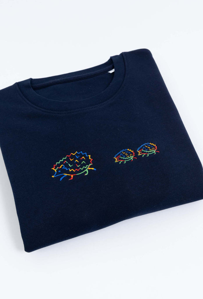 Family of Hedgehogs Embroidered Organic Sustainable Sweatshirt Jumper Big Wild Thought