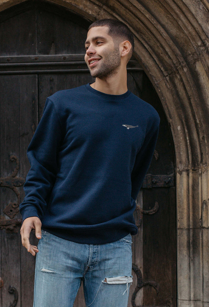 Humpback Whale Unisex Embroidered Organic Sustainable Sweatshirt Jumper Big Wild Thought