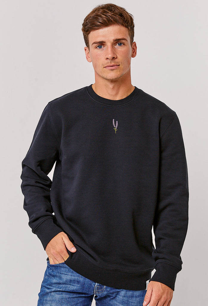 Lavender Flower Unisex Embroidered Organic Sustainable Sweatshirt Jumper Big Wild Thought