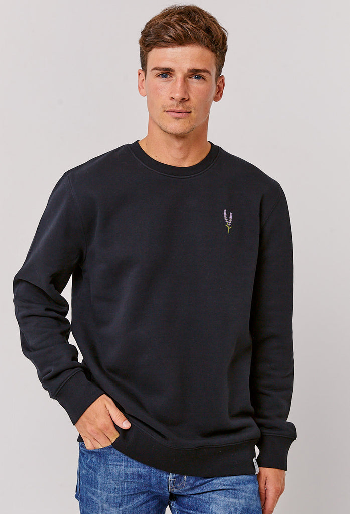 Lavender Flower Unisex Embroidered Organic Sustainable Sweatshirt Jumper Big Wild Thought