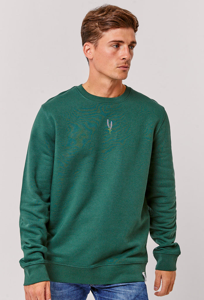 Lavender Flower Unisex Embroidered Organic Sustainable Sweatshirt Jumper Big Wild Thought