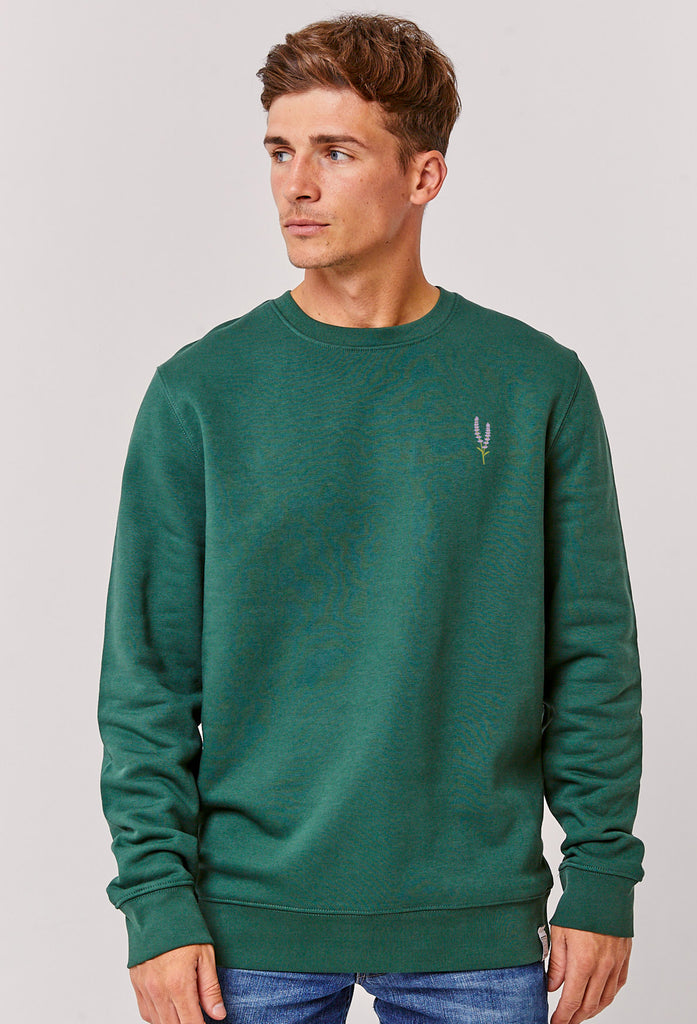 Lavender Flower Unisex Embroidered Organic Sustainable Sweatshirt Jumper Big Wild Thought