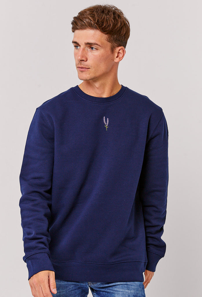 Lavender Flower Unisex Embroidered Organic Sustainable Sweatshirt Jumper Big Wild Thought