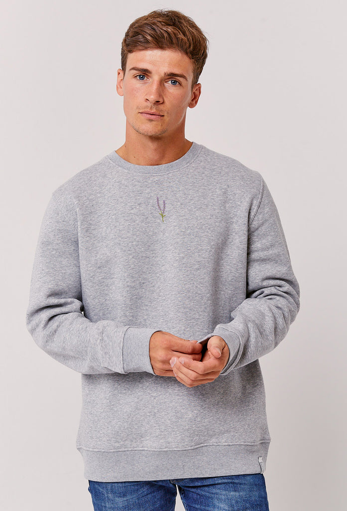 Lavender Flower Unisex Embroidered Organic Sustainable Sweatshirt Jumper Big Wild Thought