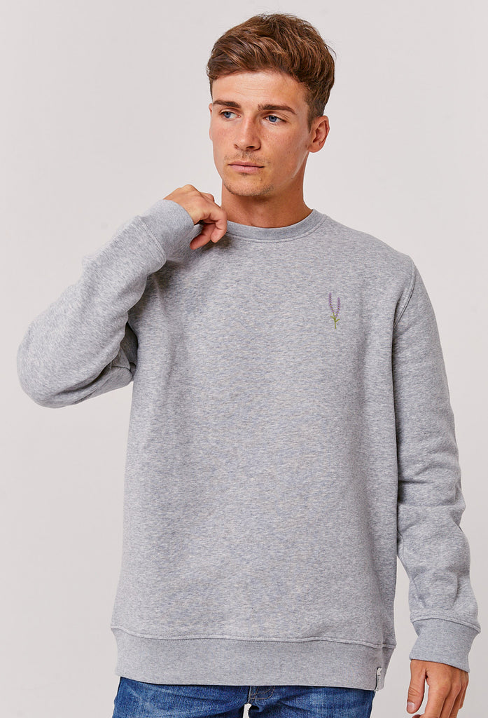 Lavender Flower Unisex Embroidered Organic Sustainable Sweatshirt Jumper Big Wild Thought