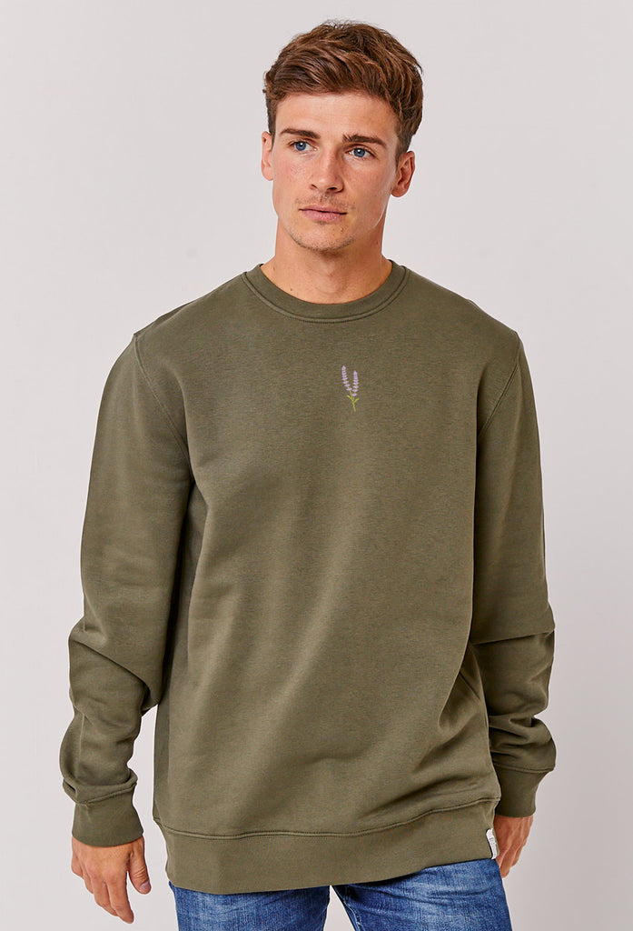 Lavender Flower Unisex Embroidered Organic Sustainable Sweatshirt Jumper Big Wild Thought