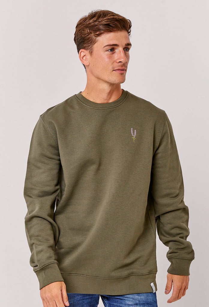 Lavender Flower Unisex Embroidered Organic Sustainable Sweatshirt Jumper Big Wild Thought