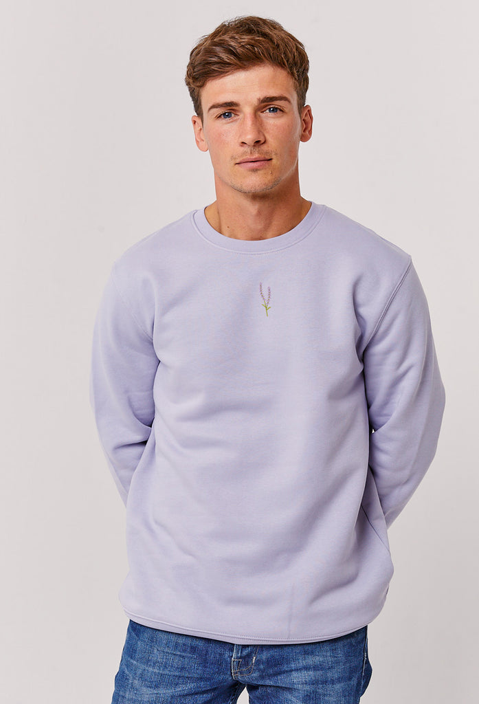 Lavender Flower Unisex Embroidered Organic Sustainable Sweatshirt Jumper Big Wild Thought