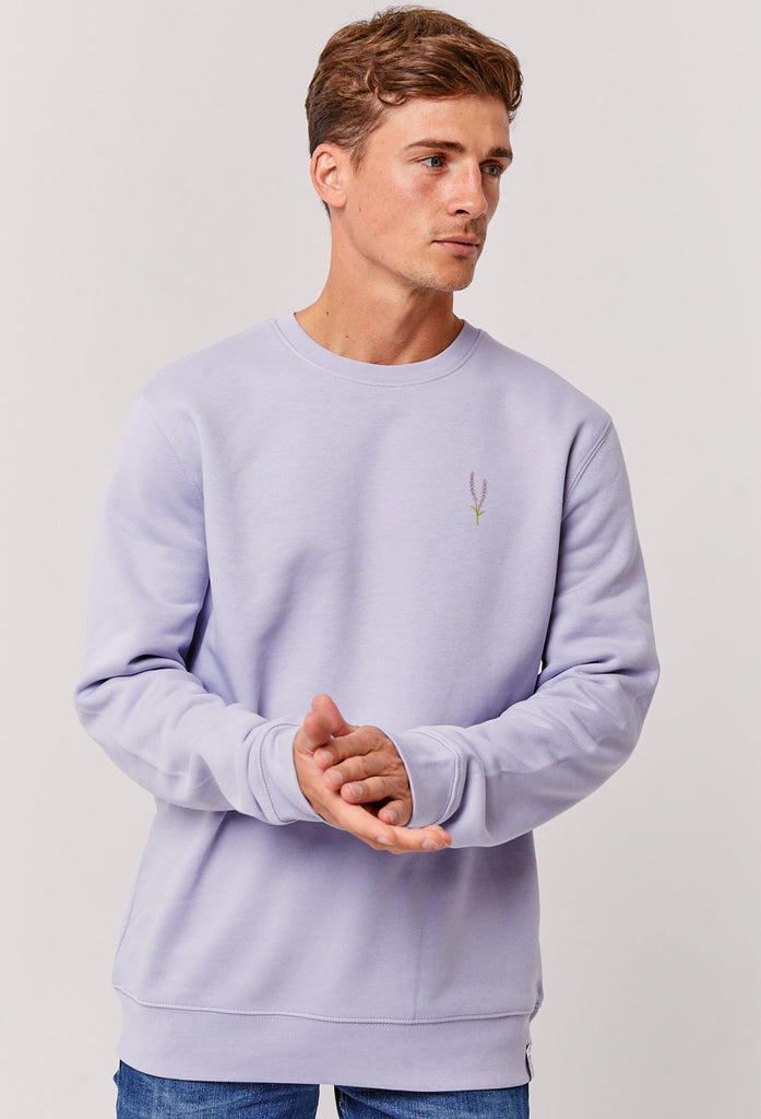 Lavender Flower Unisex Embroidered Organic Sustainable Sweatshirt Jumper Big Wild Thought